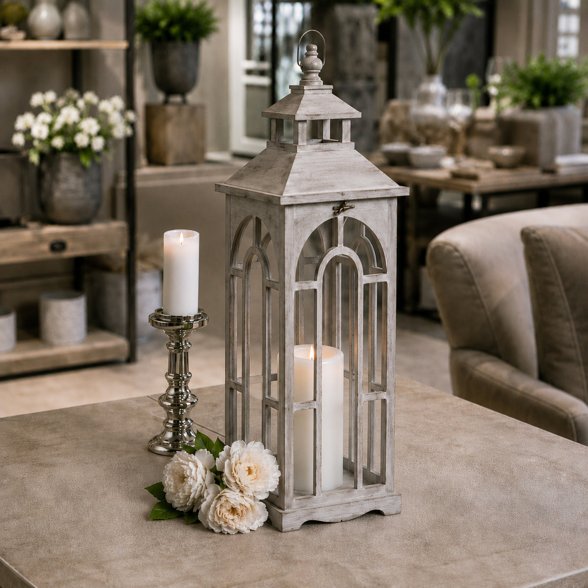 Set Of Three Wooden Lanterns With Archway Design by Hill Interiors - image 3