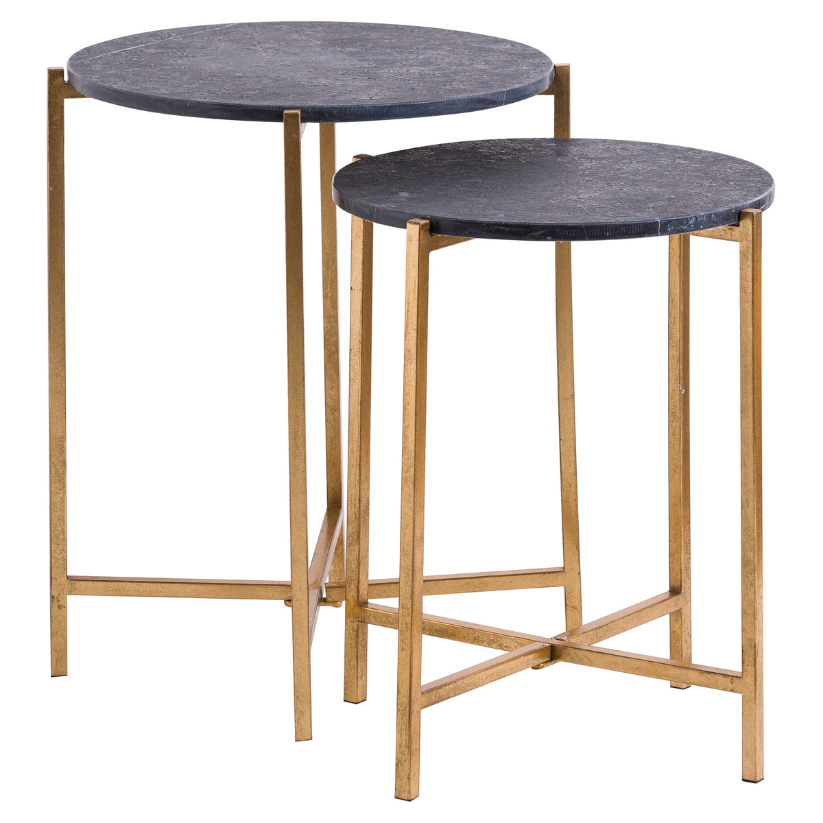 Set Of 2 Gold And Black Marble Tables by Hill Interiors - image 2