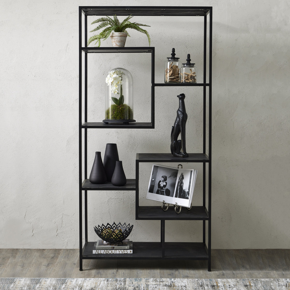 Large Black Multi Shelf Unit by Hill Interiors