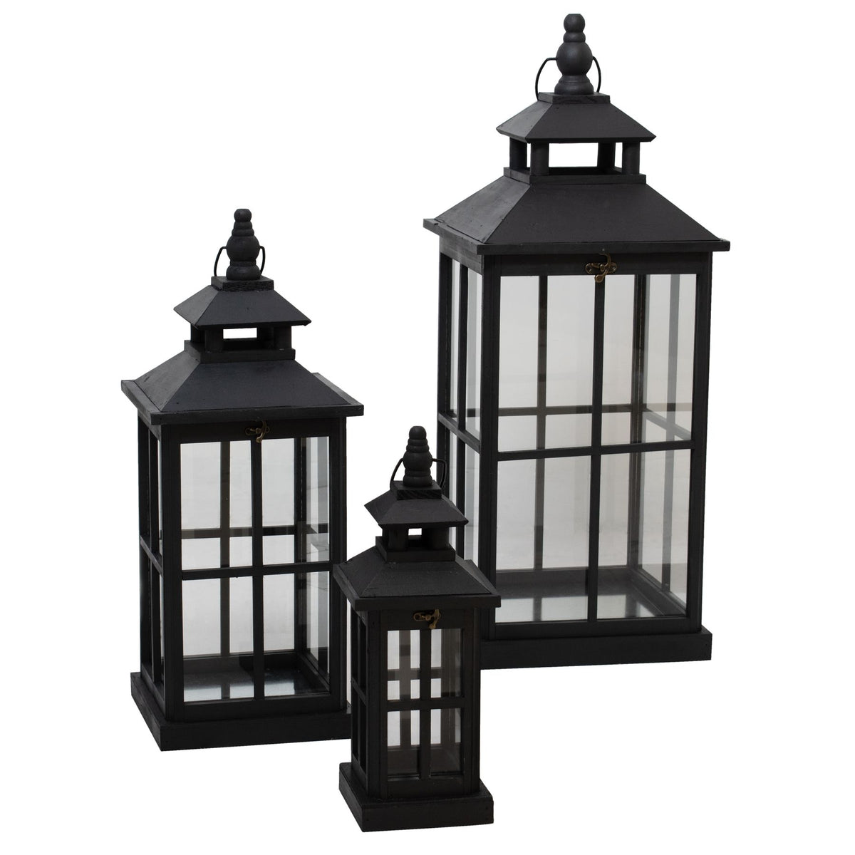 Set Of 3 Black Window Style Lanterns With Open Top by Hill Interiors