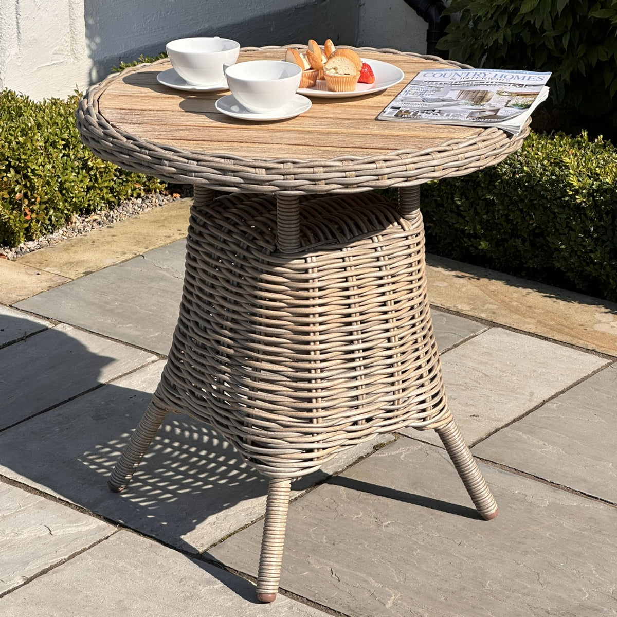 Amalfi Collection Outdoor Bistro Table With Wood Top by Hill Interiors