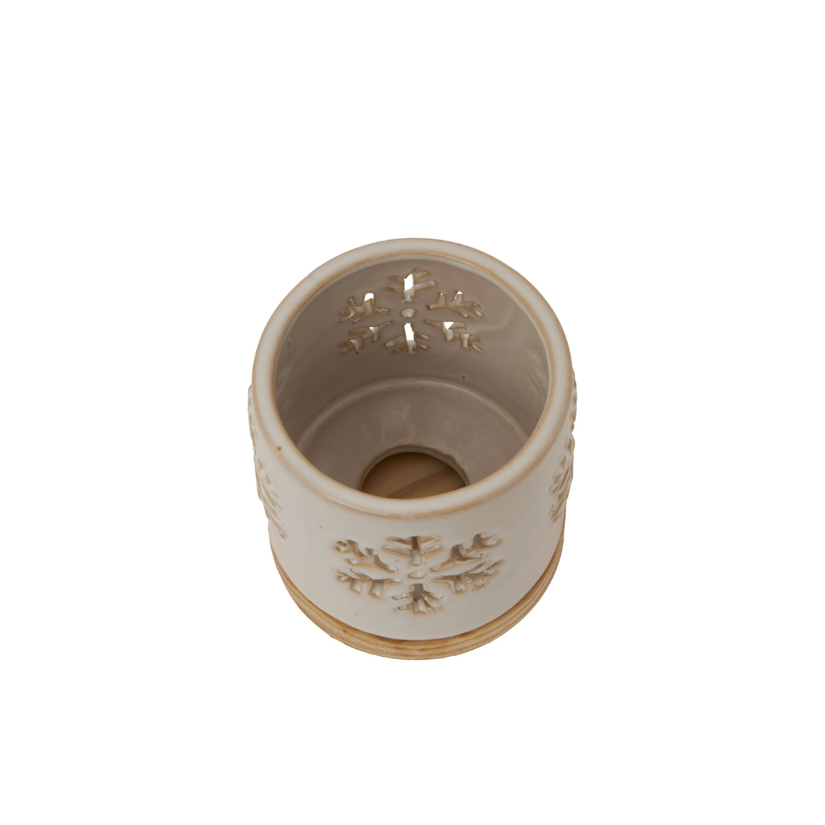 Alora Ceramic Snowflake Candle Holder On Wood Base by Hill Interiors - image 3