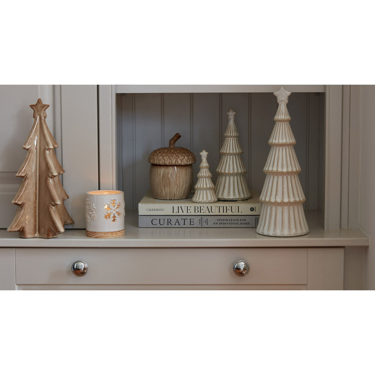 Alora Ceramic Snowflake Candle Holder On Wood Base by Hill Interiors - image 5