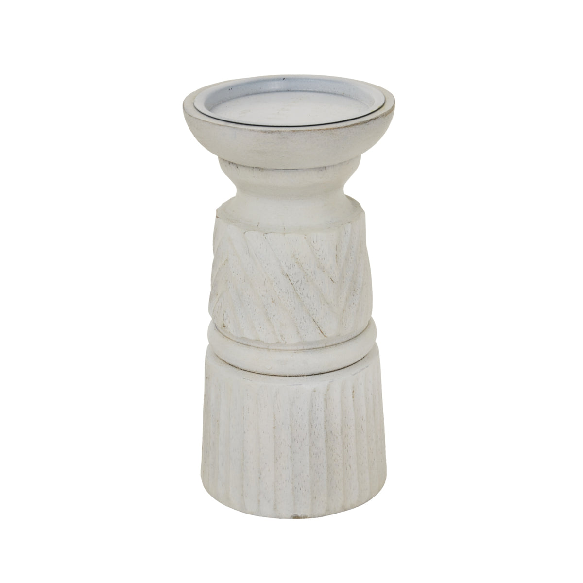 White Carved Candle Holder by Hill Interiors