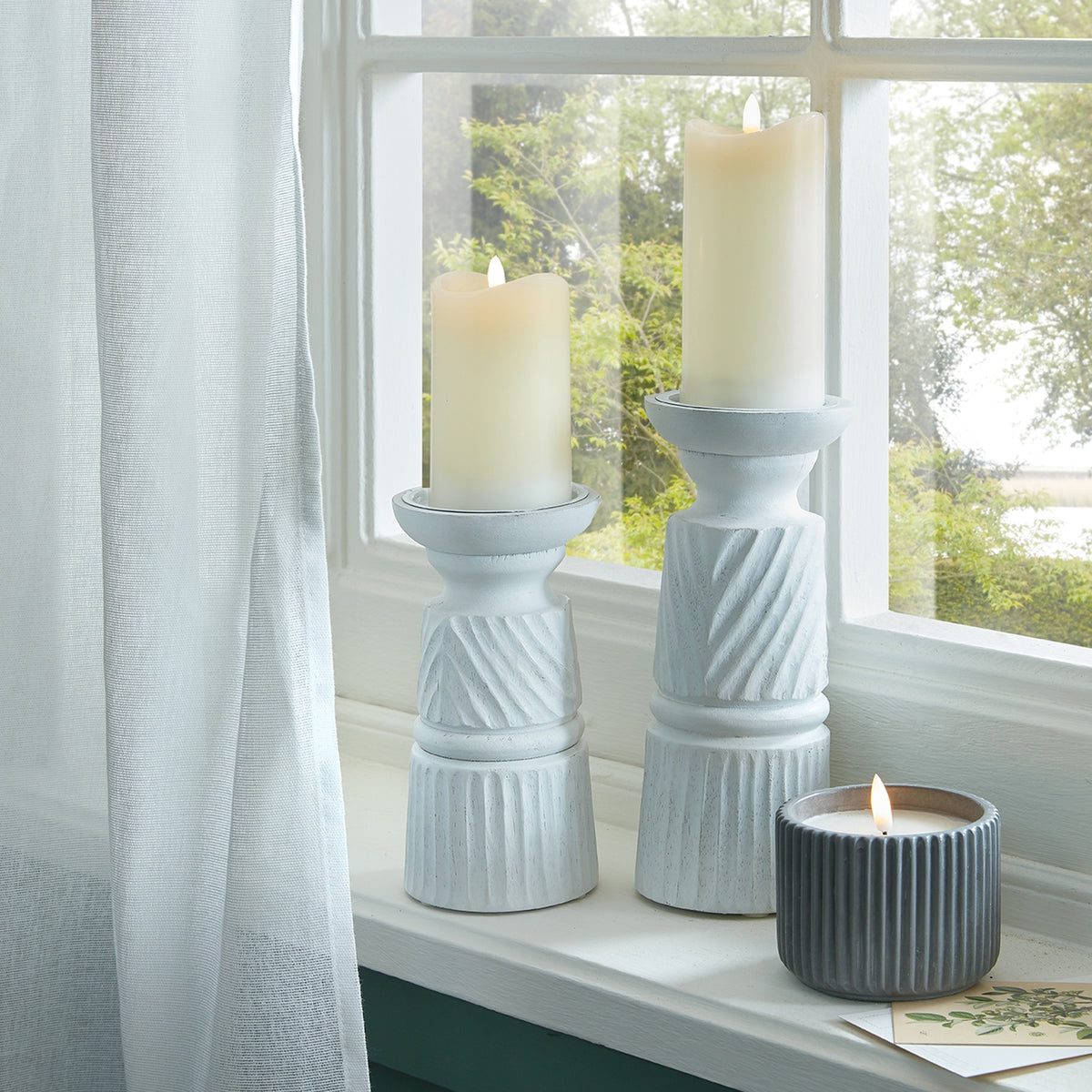 Large White Carved Candle Holder by Hill Interiors - image 5