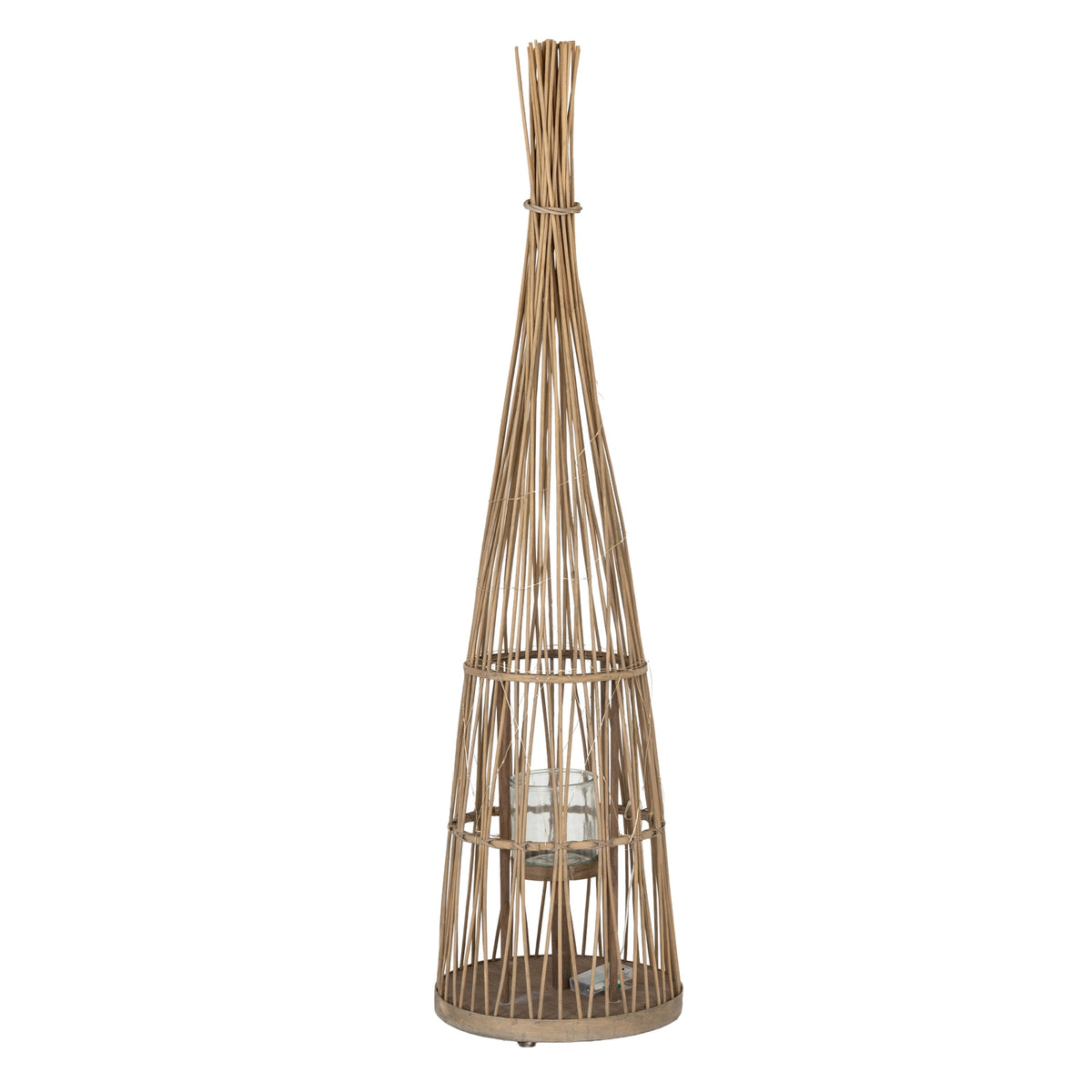 Large Conical Wicker Lantern With Glass Holder & LED Lights by Hill Interiors
