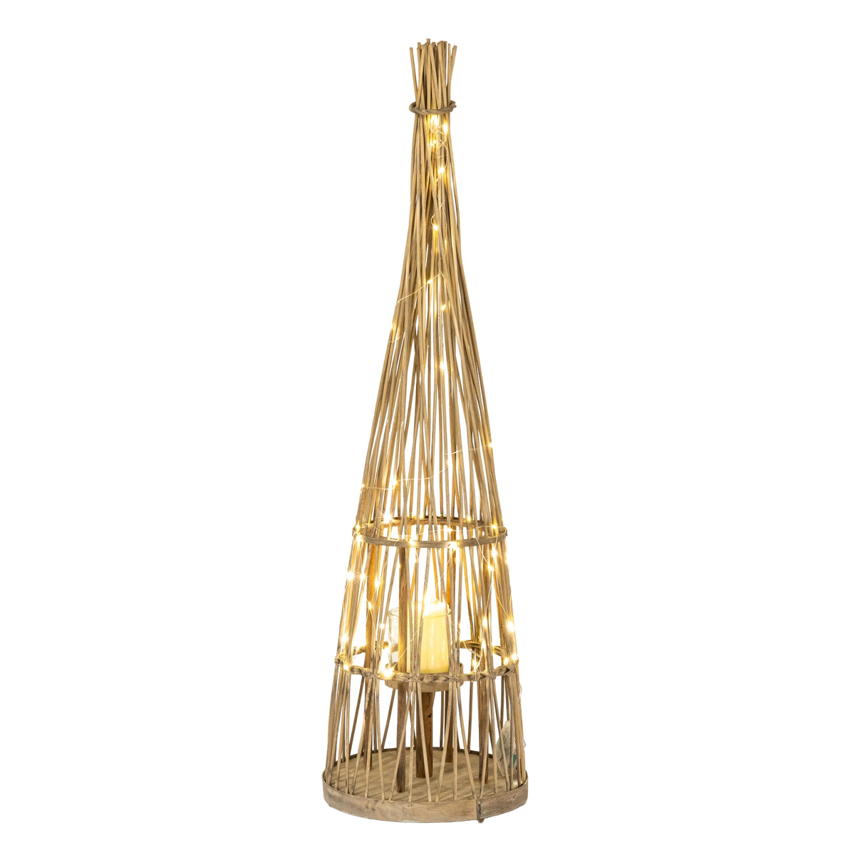 Small Conical Wicker Lantern With Glass Holder & LED Lights by Hill Interiors - image 2