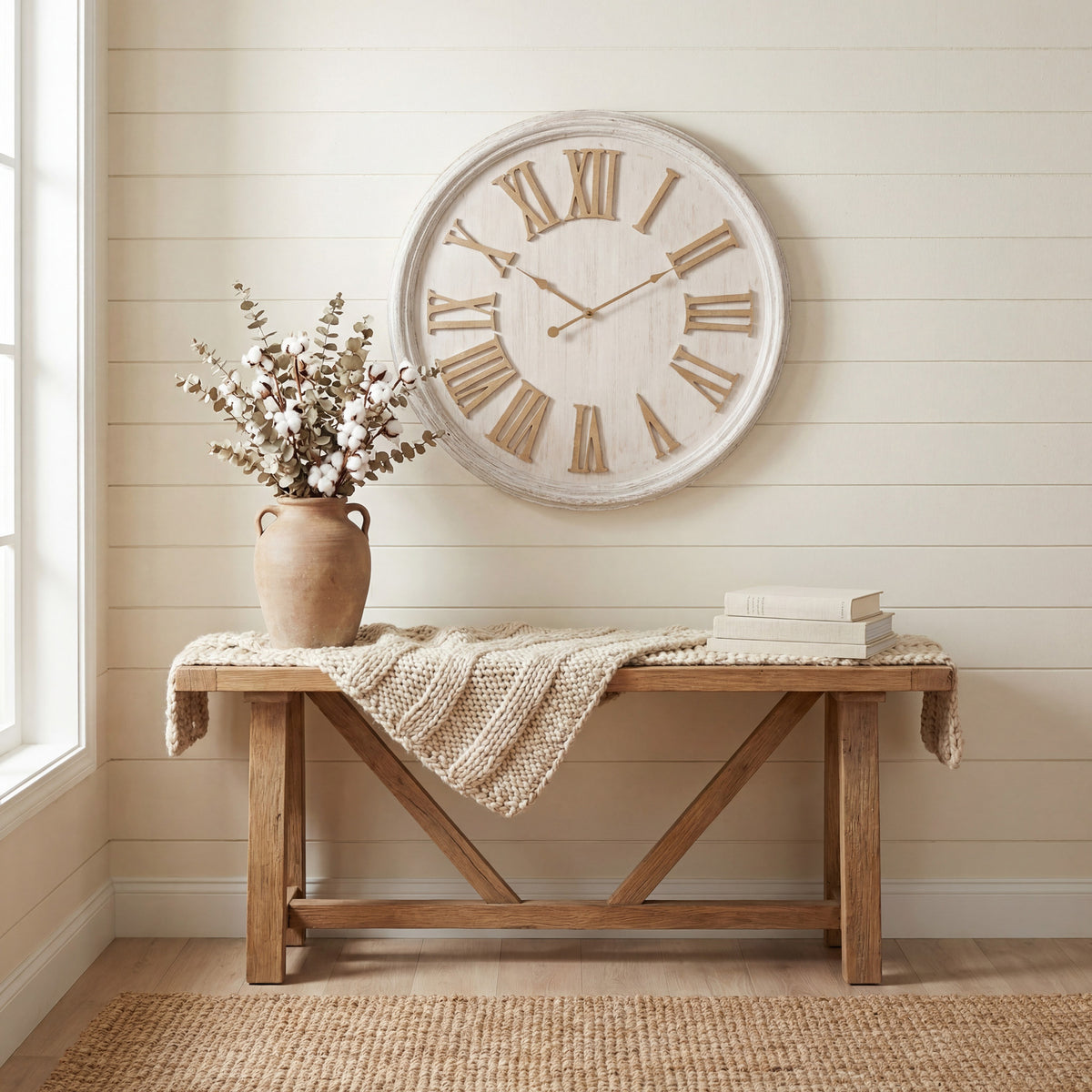 White Wash Clock With Wooden Numerals by Hill Interiors