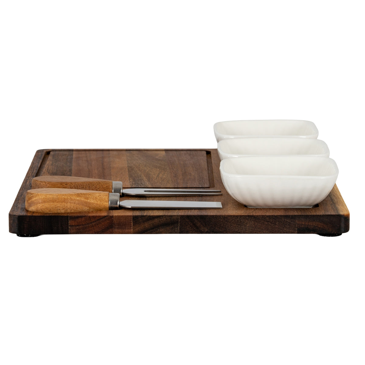 Acacia Cheese Board Set With White Ceramic Bowls And Cutlery by Hill Interiors - image 5