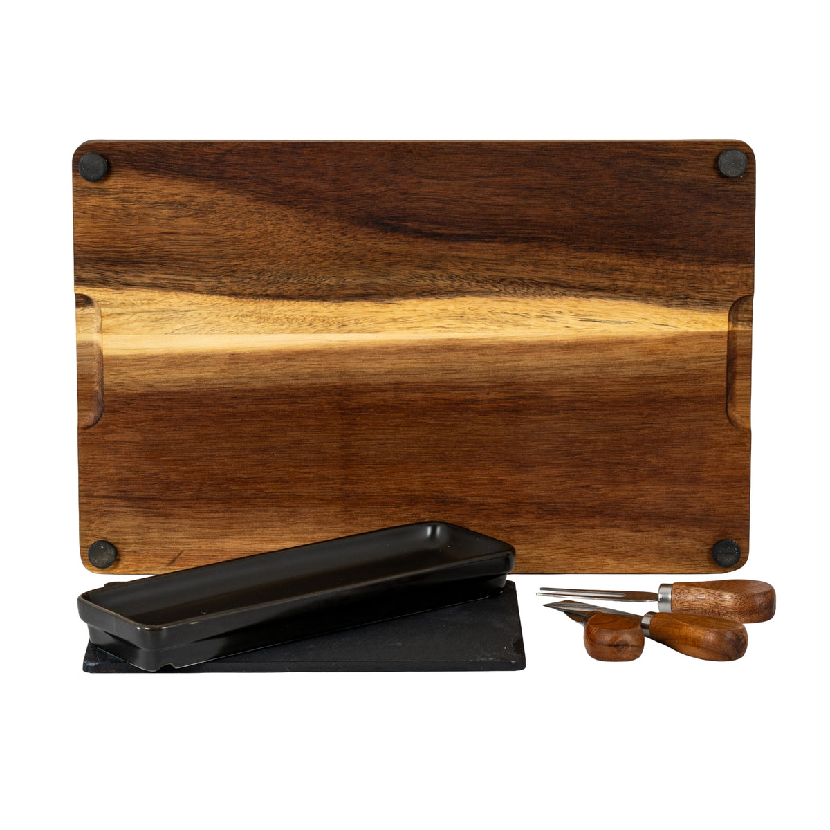 Acacia Cheese Board Set With Black Bowl, Slate and Cutlery by Hill Interiors - image 4