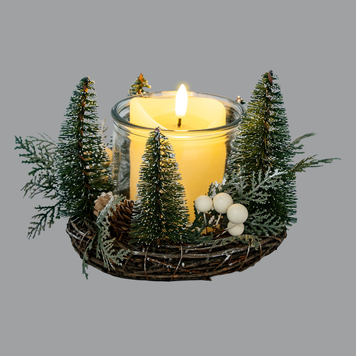 Medium Brush Tree Candle Wreath With Berries And Pinecones by Hill Interiors - image 3