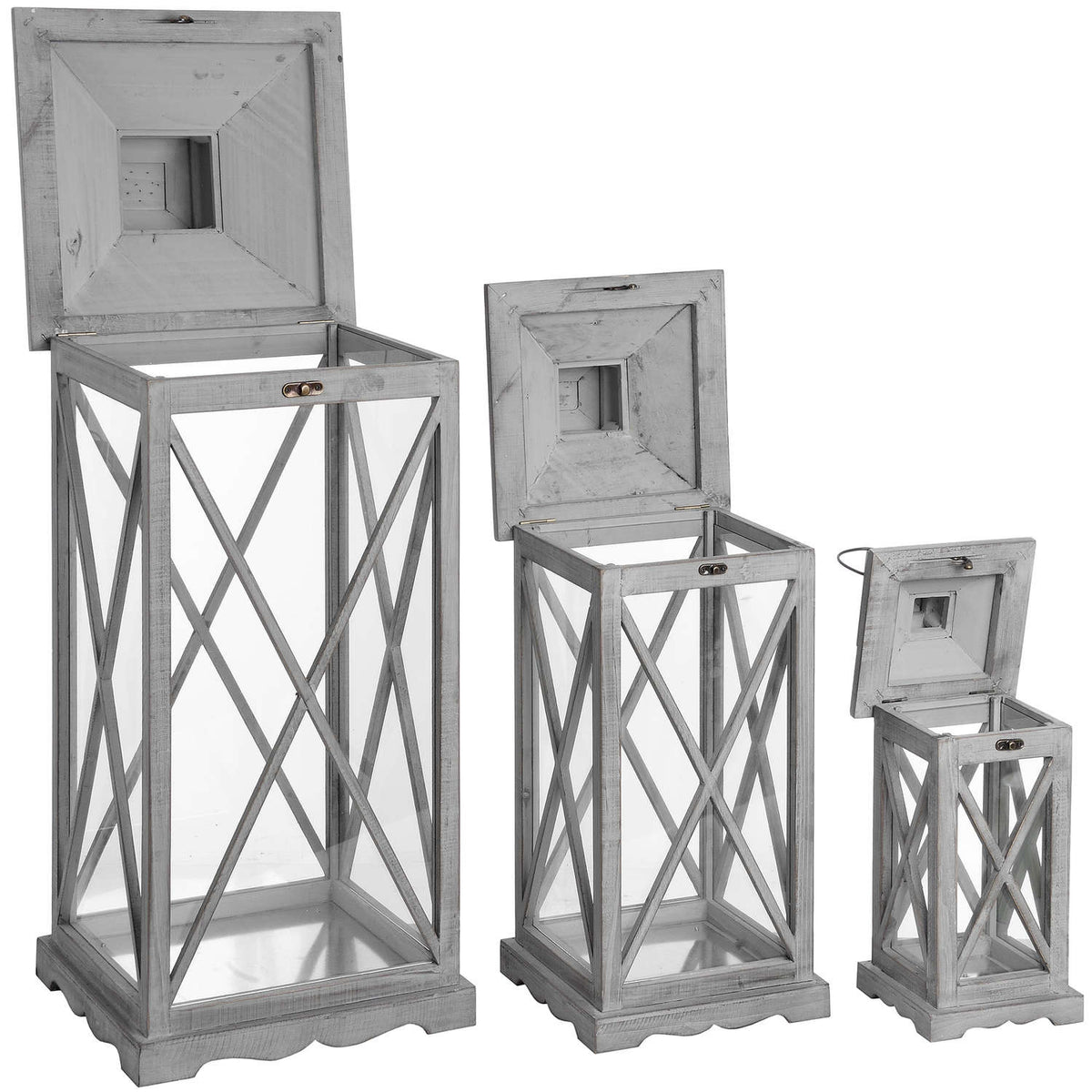 Set Of Three Wooden Lanterns With Traditional Cross Section by Hill Interiors - image 3