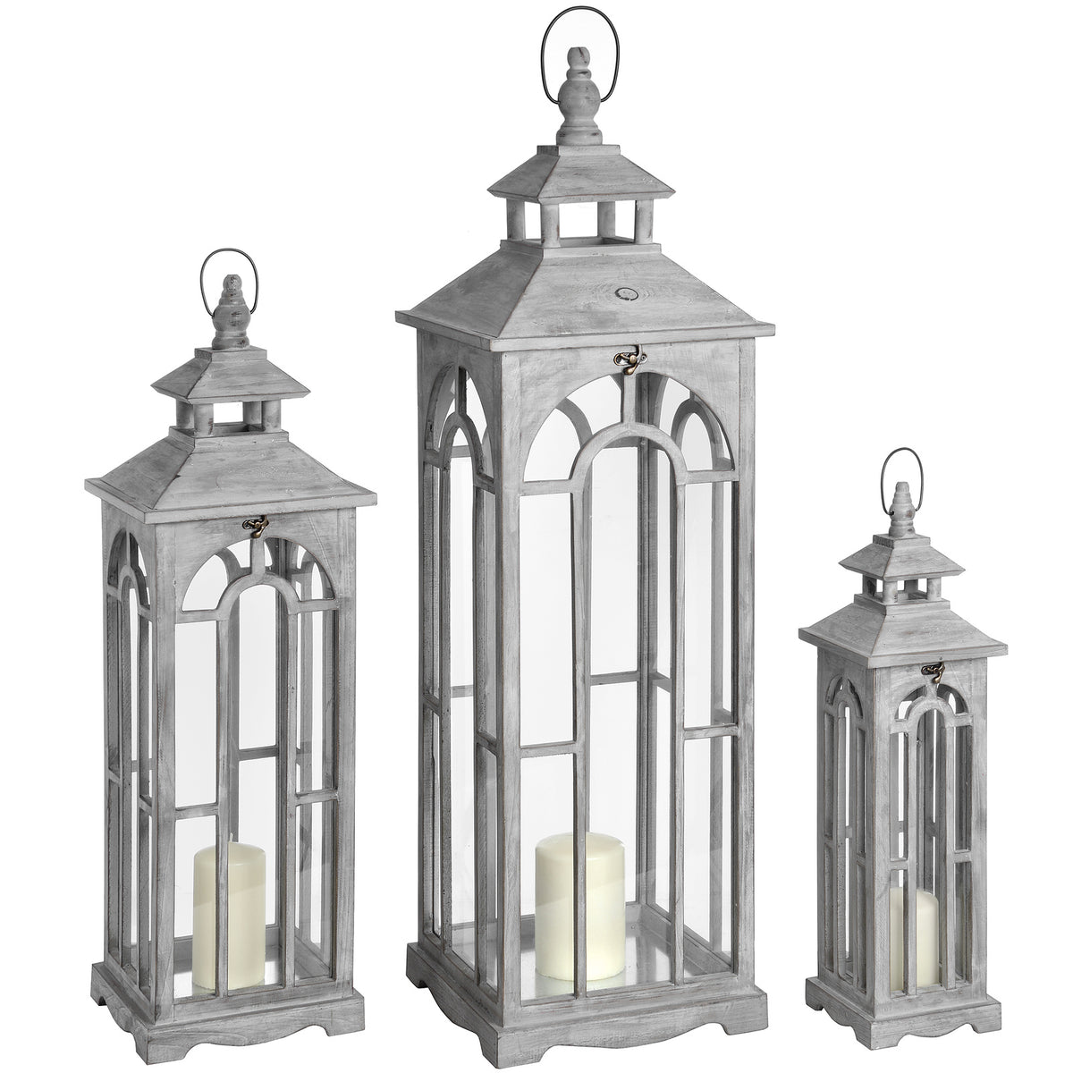 Set Of Three Wooden Lanterns With Archway Design by Hill Interiors - image 2
