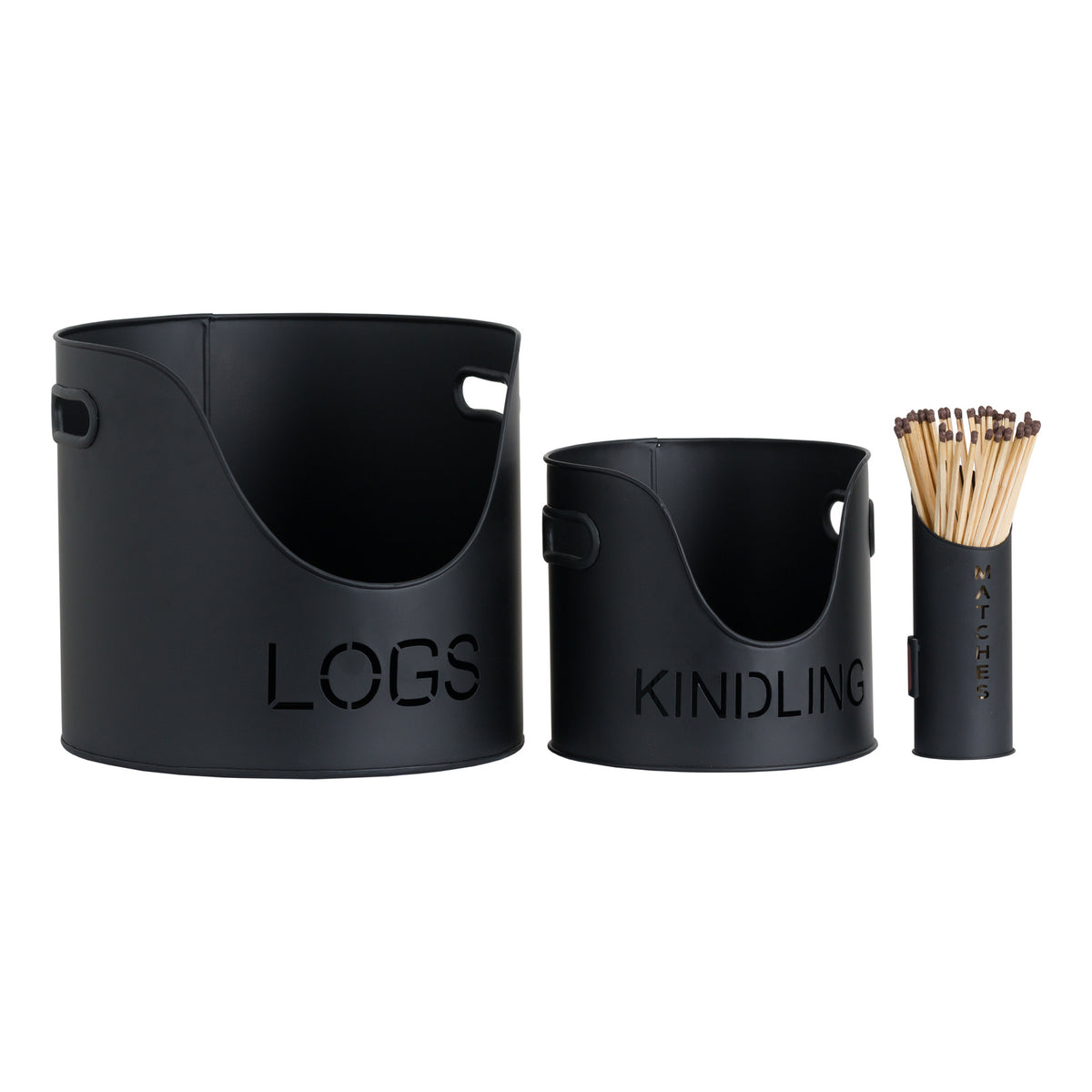Black Finish Logs And Kindling Buckets & Matchstick Holder by Hill Interiors - image 2