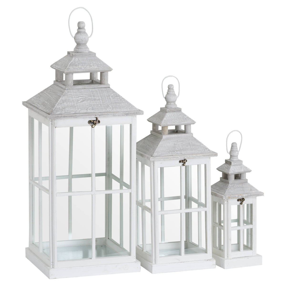 Set Of 3 White Window Style Lanterns With Open Top by Hill Interiors