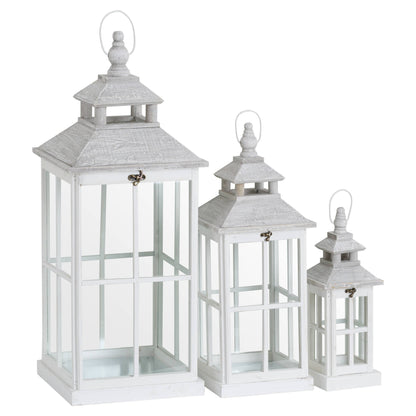 Set Of 3 White Window Style Lanterns With Open Top by Hill Interiors