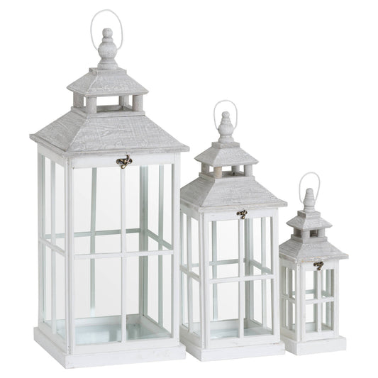 Set Of 3 White Window Style Lanterns With Open Top by Hill Interiors