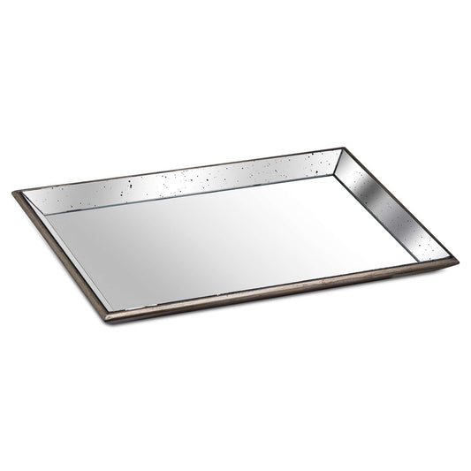Astor Distressed Large Mirrored Tray With Wooden Detailing by Hill Interiors