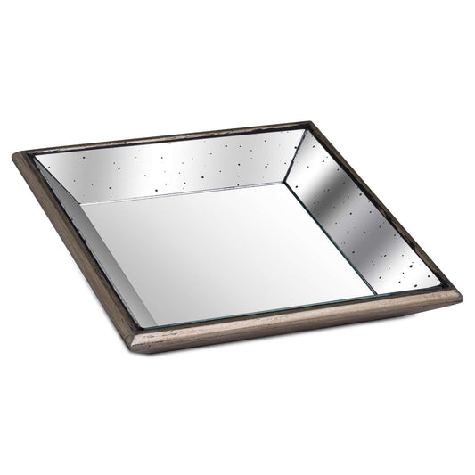 Astor Distressed Mirrored Square Tray W/Wooden Detailing Sml by Hill Interiors