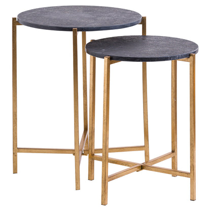 Set Of 2 Gold And Black Marble Tables by Hill Interiors - image 2