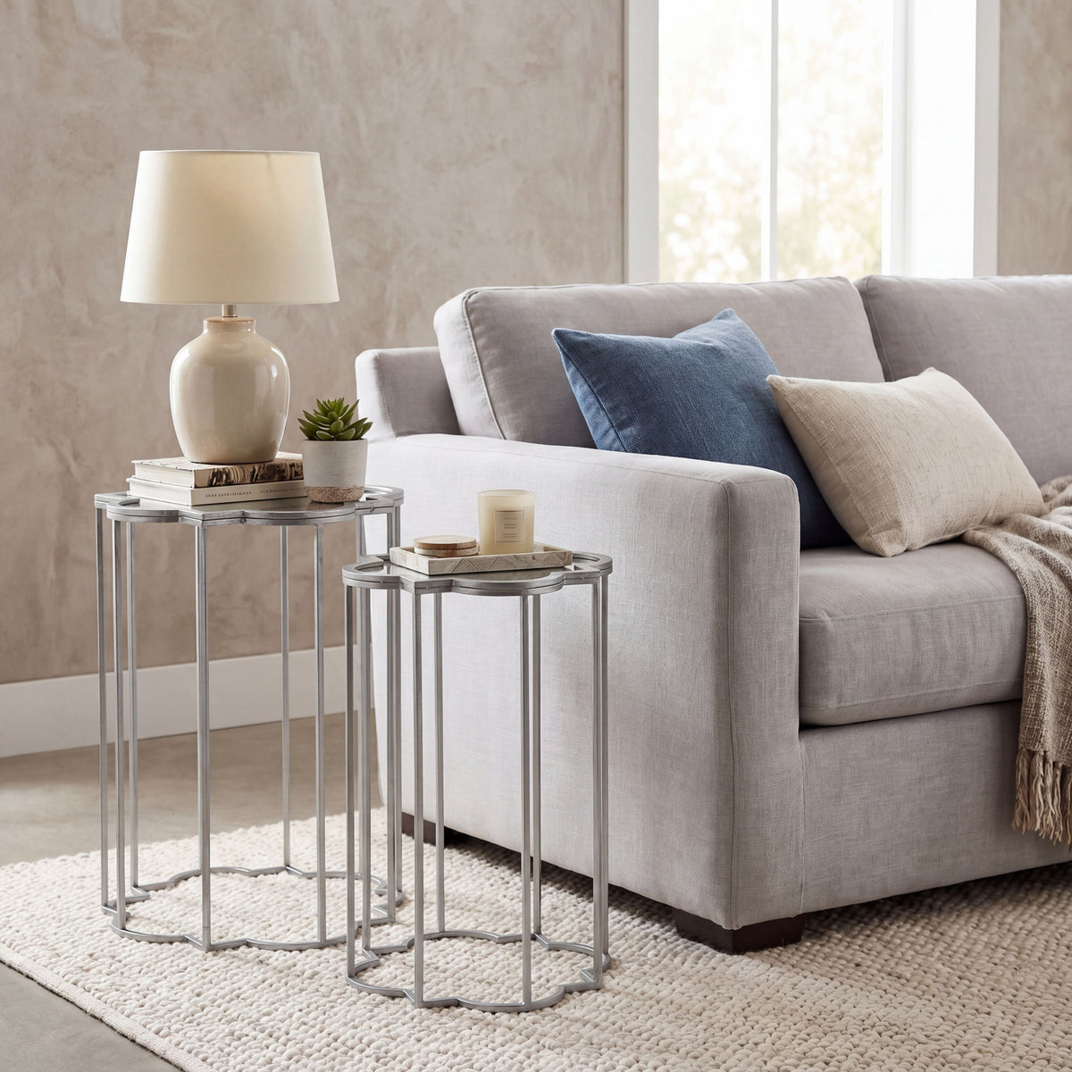 Quarter Foil Mirrored Set Of Two Side Tables by Hill Interiors