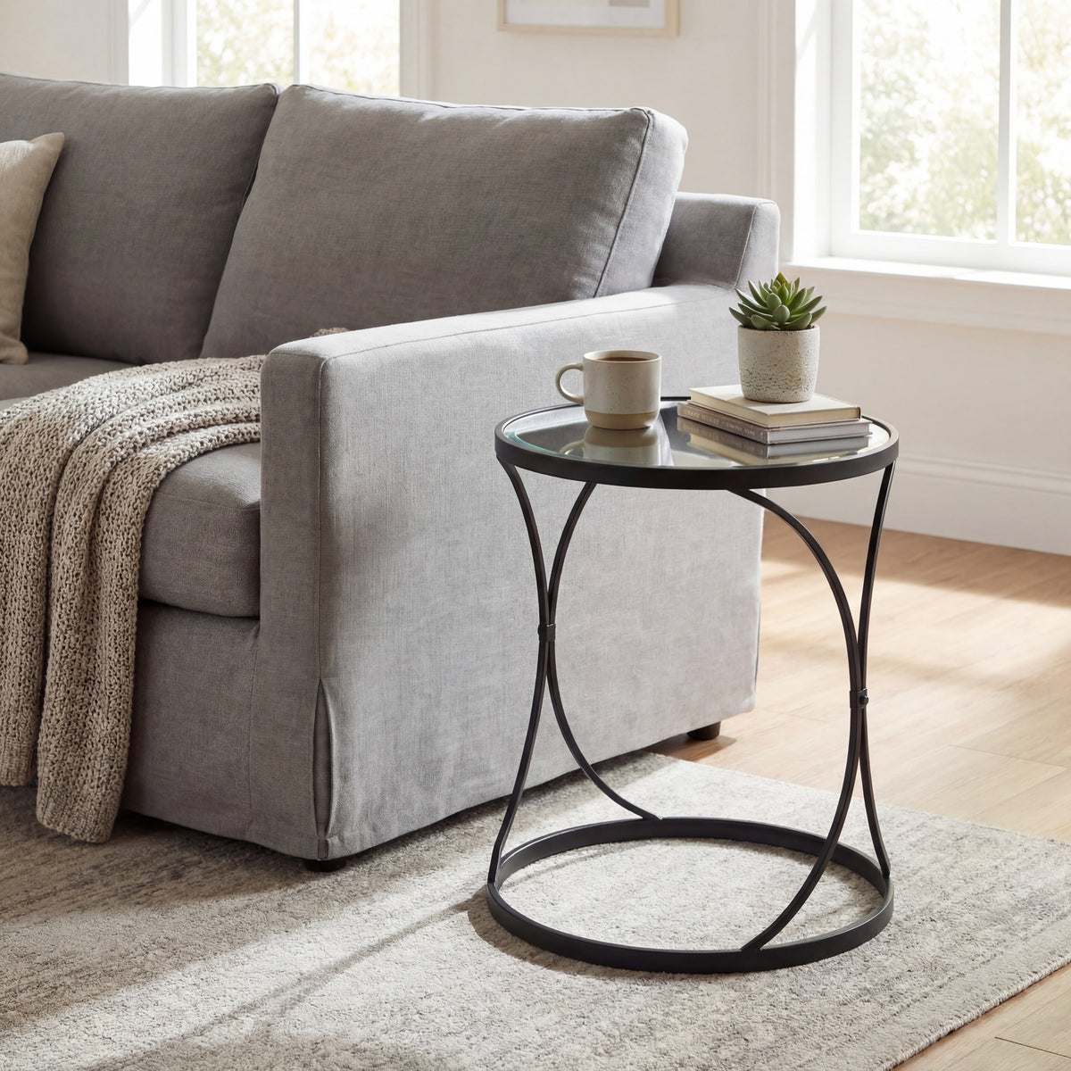 Concaved Set Of Two Black Mirrored Side Tables by Hill Interiors