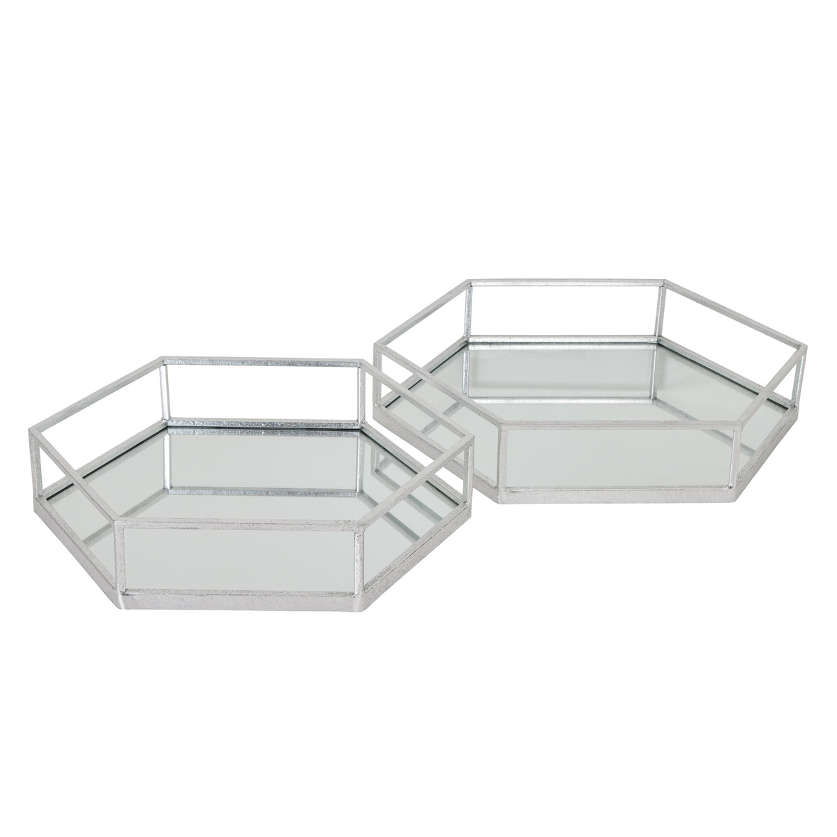 Silver Hexagon Set Of Two Trays by Hill Interiors
