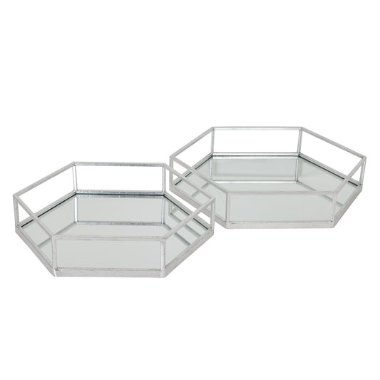 Silver Hexagon Set Of Two Trays by Hill Interiors