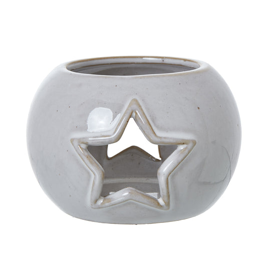 White Ceramic Star Cut-Out Round Tealight Holder by Hill Interiors