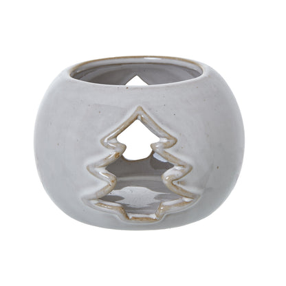 White Ceramic Tree Cut-Out Round Tealight Holder by Hill Interiors