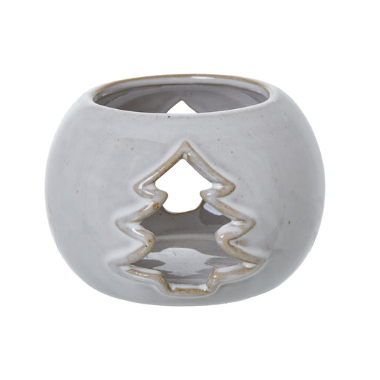 White Ceramic Tree Cut-Out Round Tealight Holder by Hill Interiors