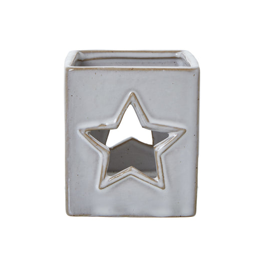White Ceramic Star Cut-Out Square Tealight Holder by Hill Interiors