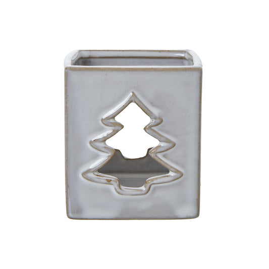 White Ceramic Tree Cut-Out Square Tealight Holder by Hill Interiors