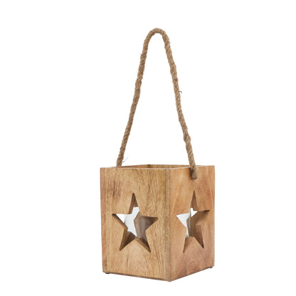 Natural Wooden Large Star Tealight Candle Holder by Hill Interiors