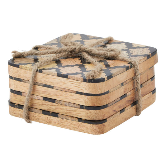 Set Of 4 Wood Effect Black Geometric Coasters by Hill Interiors