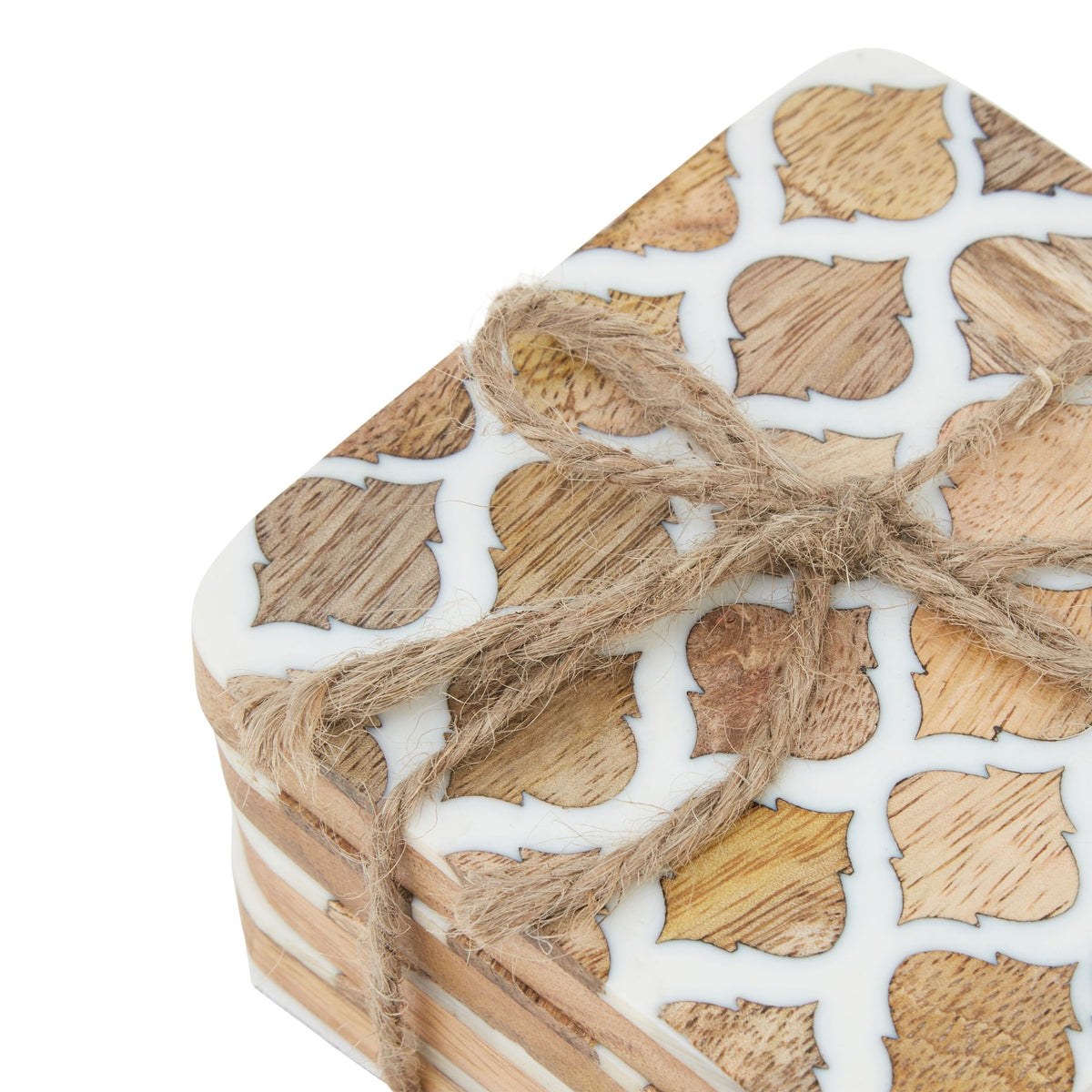 Set Of 4 Wood Effect White Geometric Coasters by Hill Interiors - image 2