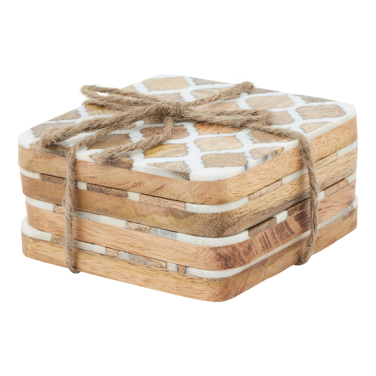 Set Of 4 Wood Effect White Geometric Coasters by Hill Interiors