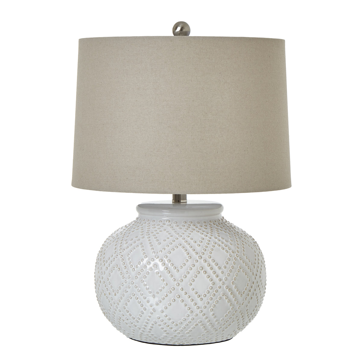 Squat White Beaded Ceramic Lamp With Linen Shade by SEDERVA - image 2