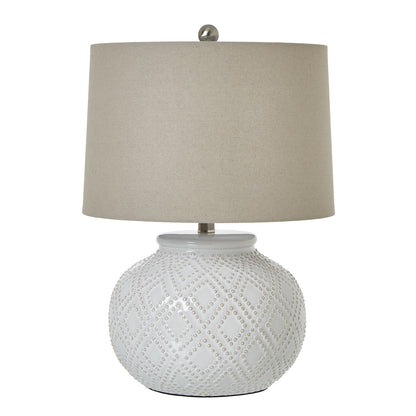 Squat White Beaded Ceramic Lamp With Linen Shade by SEDERVA - image 2