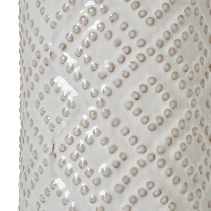 White Beaded Ceramic Lamp With Linen Shade by Hill Interiors - image 3