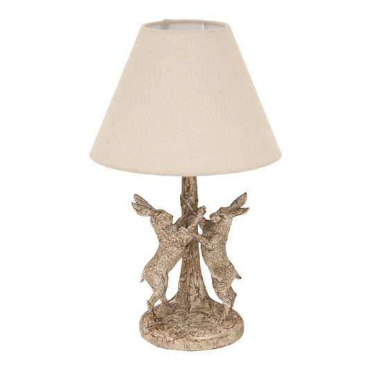 Stonewashed Marching Hares Lamp With Linen Shade by Hill Interiors