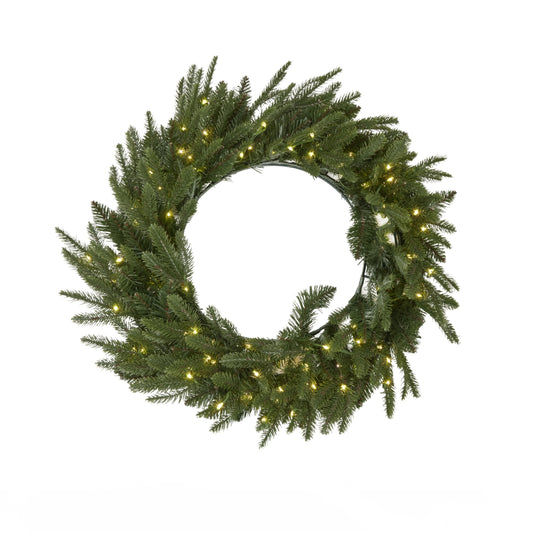 Green Pre-Lit Woodland 100 Led Fir Christmas Wreath by Hill Interiors