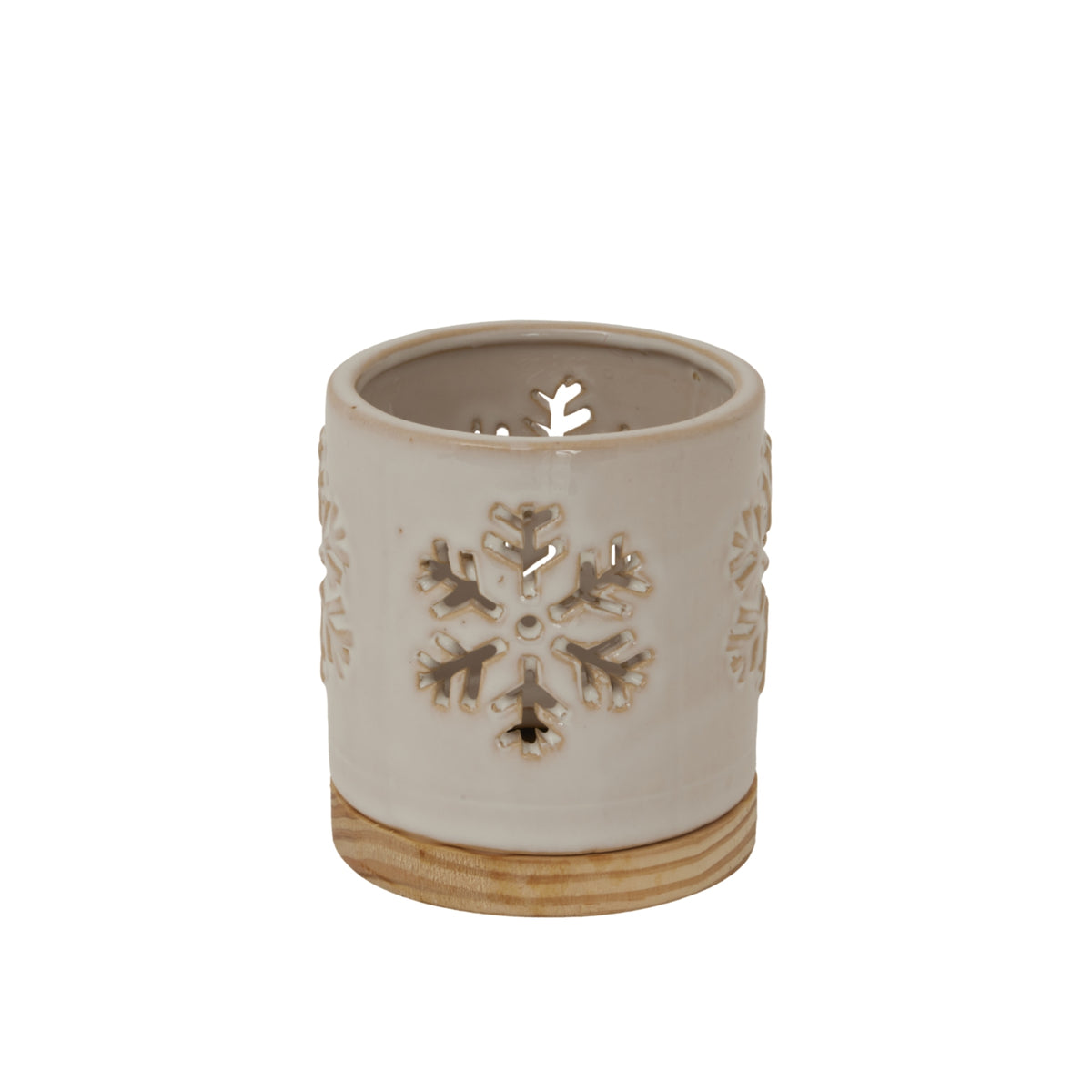 Alora Ceramic Snowflake Candle Holder On Wood Base by Hill Interiors - image 2