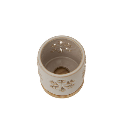 Alora Ceramic Snowflake Candle Holder On Wood Base by Hill Interiors - image 3