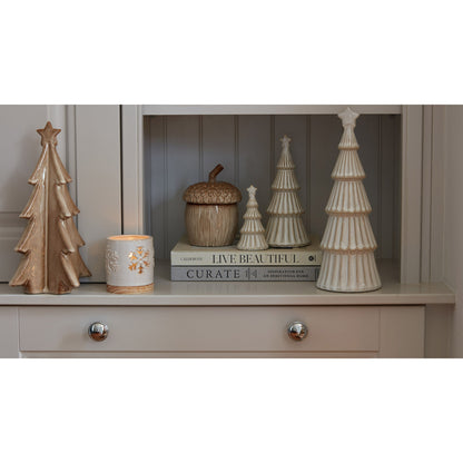 Alora Ceramic Snowflake Candle Holder On Wood Base by Hill Interiors - image 5