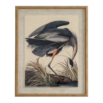 Flora & Fauna Collection Heron On Linen In Beaded Frame by SEDERVA