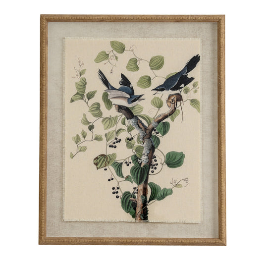Flora & Fauna Collection Shrikes On Linen In Beaded Frame by Hill Interiors