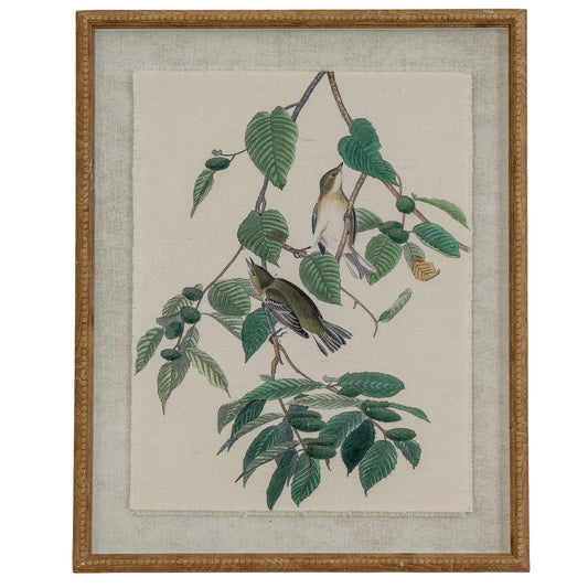 Flora & Fauna Collection Warblers On Linen In Beaded Frame by Hill Interiors