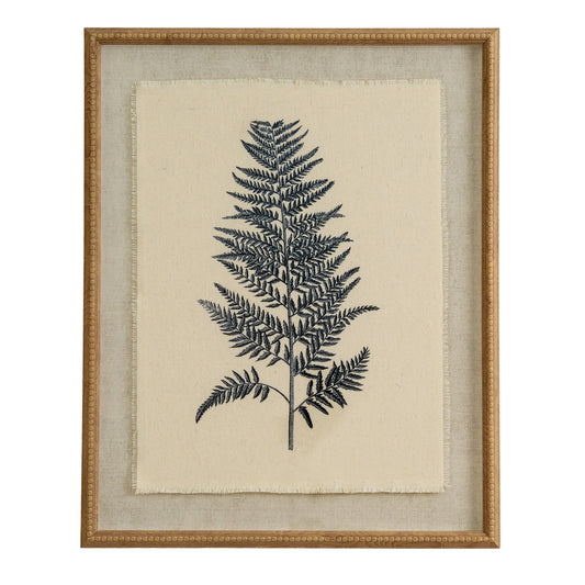 Flora & Fauna Collection Beech Fern On Linen In Beaded Frame by Hill Interiors