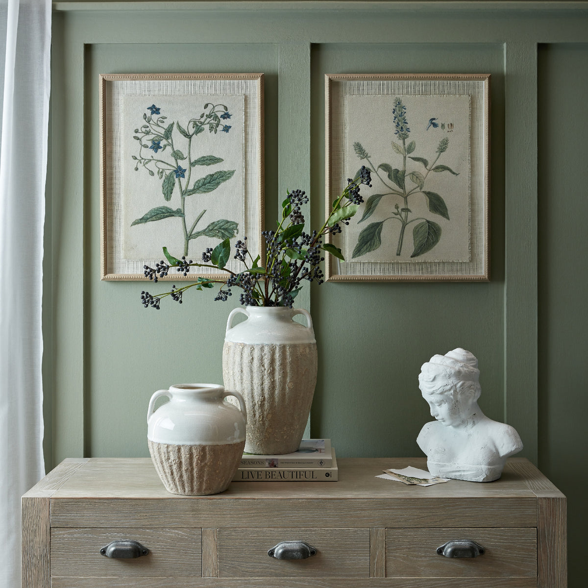 Flora & Fauna Collection Salvia On Linen In Beaded Frame by Hill Interiors - image 4